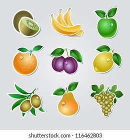 Set of fruit stickers, vector