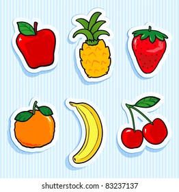Set of fruit stickers. Vector icons