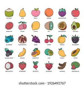 Set of fruit thin line and pixel perfect icons for any web and app project. 