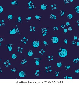 Set Fruit tree, Colorado beetle, Fresh berries and Eco healthy food on seamless pattern. Vector