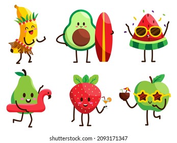 Set of fruit with various activity in cartoon character,  graphick design for mascot, banner leaflet or sticker, vector illustration