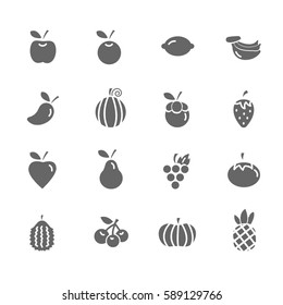 Set of  Fruit Vector Icons. Includes pineapple, orange, strawberry, apple and more. 