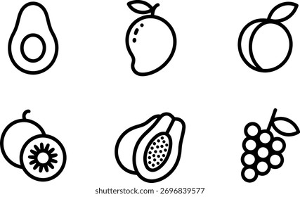 Um conjunto de ícones de vetor de frutas isolados sobre fundo branco. Perfeito para web design, aplicativo móvel e outros projetos. Download contém arquivo vetorial editável.