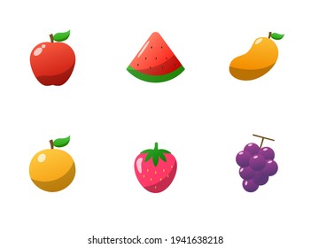 Set of fruit vector illustration with colorful design isolated on white background. Gradient style of fruit icons