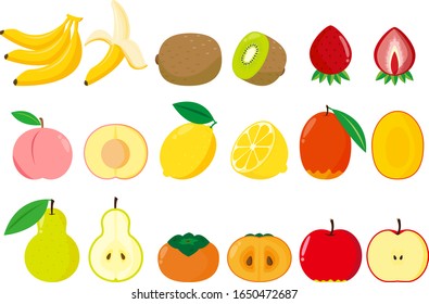 Set of fruit vector illustrations ,　Strawberries, apples, bananas