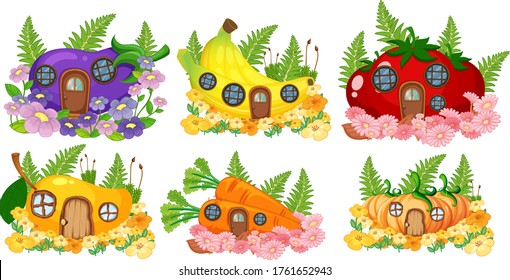 Set of fruit and vegetable fairy house illustration