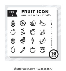 set of fruit and vegetable set outline icons. Editable vector stroke