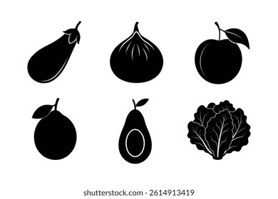 Set of Fruit and Vegetable Silhouette Vector Illustrations
