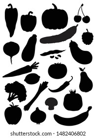 Set of fruit and vegetable silhouettes isolated on white background