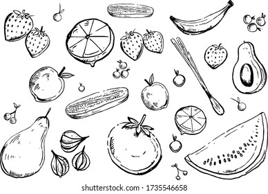 Set of fruit and vegetable vector