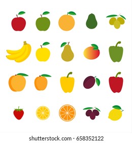 Set of fruit and vegetables, colorful vector illustration