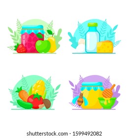 Set of fruit and vegetables flat illustration. Vector illustration
