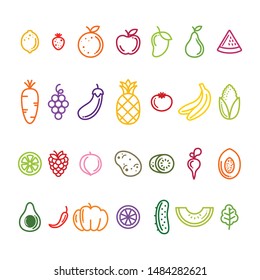 Set of Fruit and Vegetables Icon Vector Design