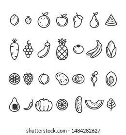 Set of Fruit and Vegetables Icon Vector Design