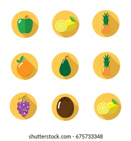 Set of fruit and vegetables icons in flat design
