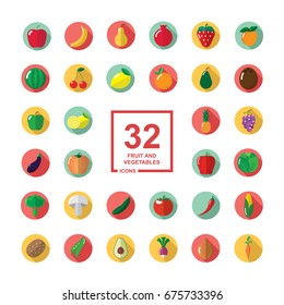Set of fruit and vegetables icons in flat design