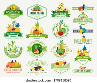 Set of fruit and vegetables logo for groceries, agriculture stores, packaging and advertising