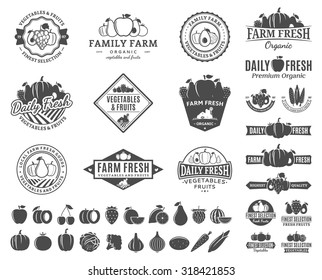 Set of fruit and vegetables logo for groceries, agriculture stores, packaging and advertising