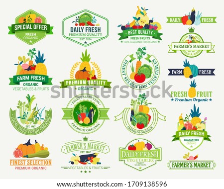 Set of fruit and vegetables logo for groceries, agriculture stores, packaging and advertising