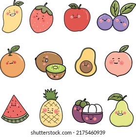 set fruite cartoon character flat illustration vector design