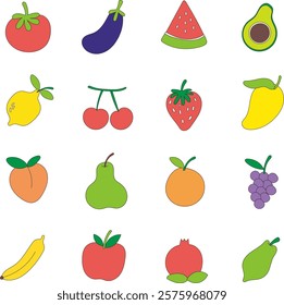 Set of fruits and berries