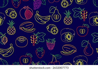 Set of fruits and berries. Ideal for greeting card, banner, home textile, women's clothing, wrapping paper, printing. Vector