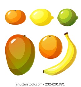 Conjunto de frutas y bayas. Ilustración plana del vector