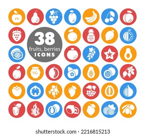 Set of Fruits and Berries vector glyph icon. Graph symbol for food and drinks web site, apps design, mobile apps and print media, logo, UI