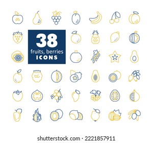 Set of Fruits and Berries vector icon. Graph symbol for food and drinks web site, apps design, mobile apps and print media, logo, UI