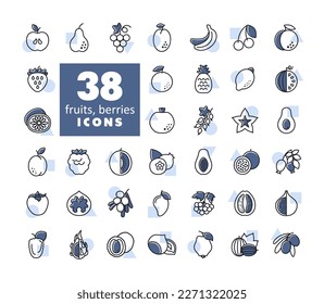 Set of Fruits and Berries vector icon. Graph symbol for food and drinks web site, apps design, mobile apps and print media, logo, UI