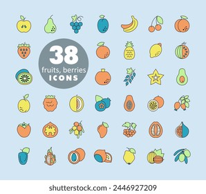 Set of Fruits and Berries vector icon. Graph symbol for food and drinks web site, apps design, mobile apps and print media, logo, UI