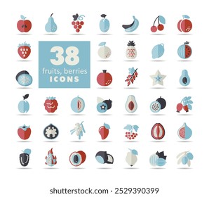 Set of Fruits and Berries vector icon. Graph symbol for food and drinks web site, apps design, mobile apps and print media, logo, UI