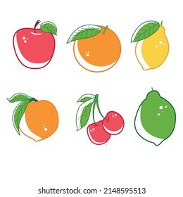 A set of fruits in bright style.