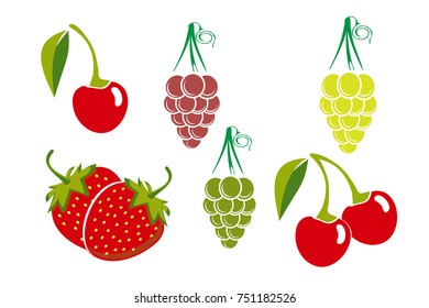 Set of fruits. Cartoon fruits clipart collection. Icons isolated on white background. Vector illustration