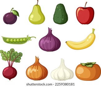 Set of fruits cartoon illustration