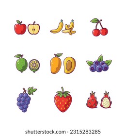 Set of Fruits Cartoon Vector Illustration Design Vol. 01 - Fruits Premium Illustration Isolated.