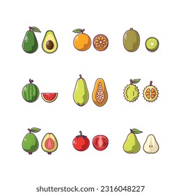 Set of Fruits Cartoon Vector Illustration Design Vol. 02 - Fruits Premium Illustration Isolated.