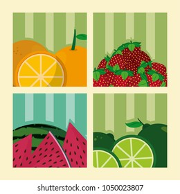 Set of fruits cartoons