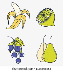 Set of fruits cartoons