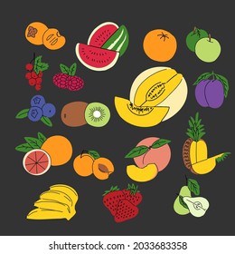 A set of fruits in color. Vector