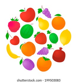 Set of fruits. Colored fruits on white background.
