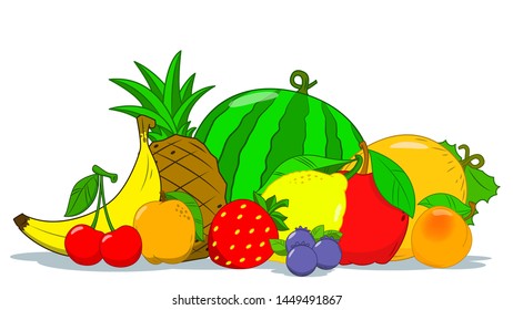 A set of fruits. Concept still life of fruit. Summer.