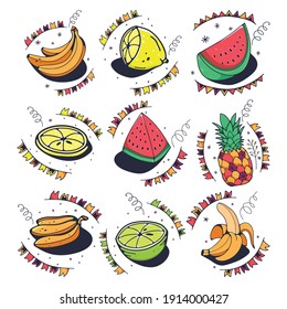Set of fruits. Cute vector illustrations.