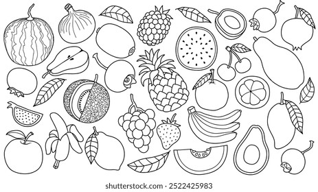 Set of fruits in doodle style. icon fruit vector illustration.