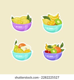 Set of fruits drawn in cartoon style