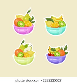 Set of fruits drawn in cartoon style
