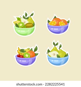 Set of fruits drawn in cartoon style