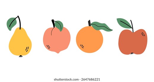 A set of fruits drawn in a flat style. A fruity collection of healthy organic piants.