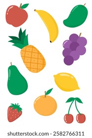 set of fruits elements, fruits cartoon collection, fruits pattern background