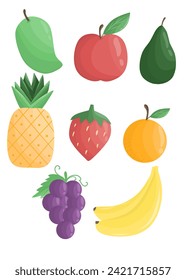 Conjunto de elementos de frutas, colección de frutas, frutas de dibujos animados
